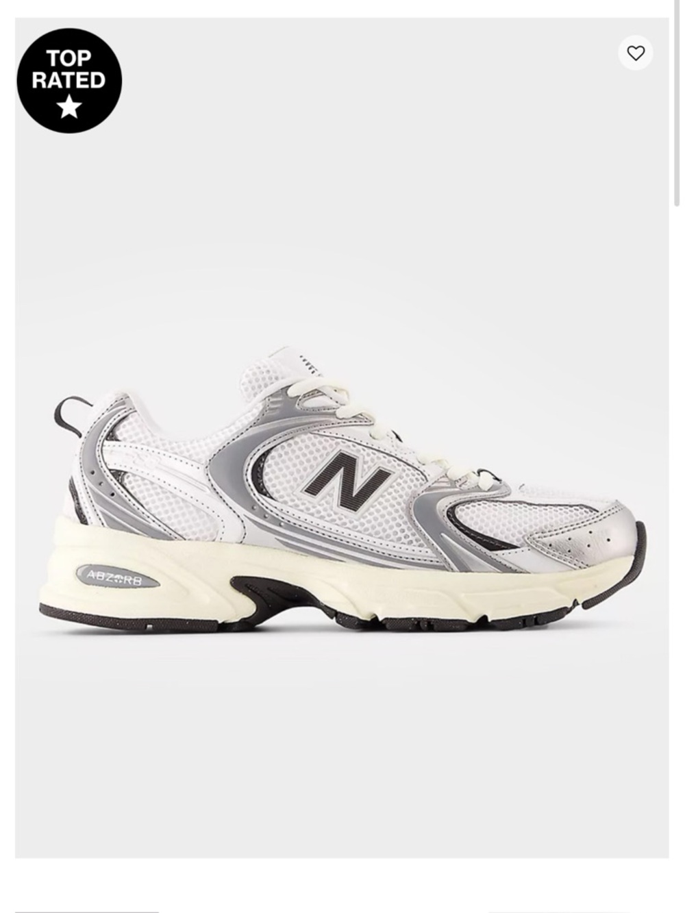 New Balance 530 silver metallic with black cement